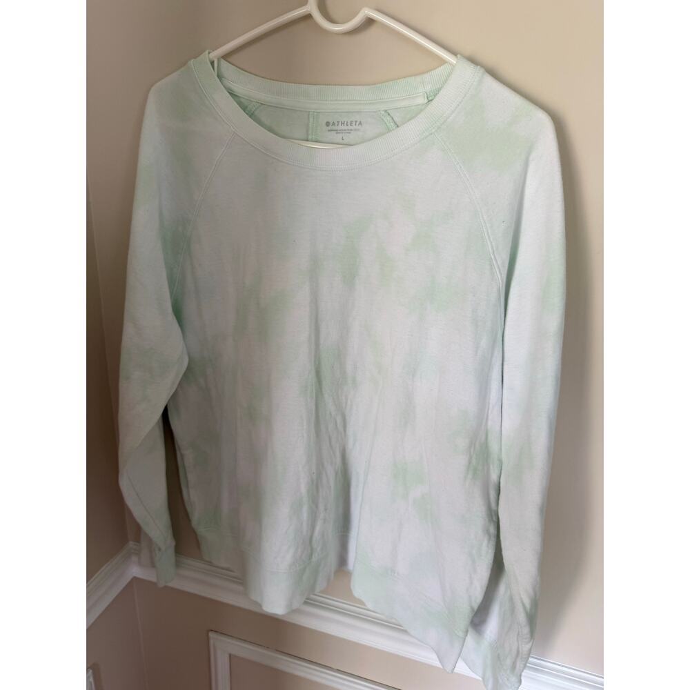 ATHLETA Mint Green/White Tie-Dye Sundown Crewneck Pullover Cotton Lounge Casual - Picture 5 of 11